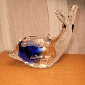 Glass Whale Figurine with Blue Accent